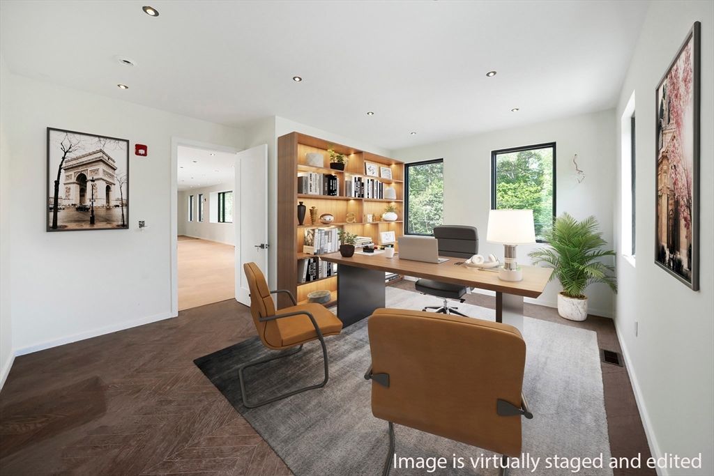 Home Office, Interior, Recessed Lighting, Wood Texture Flooring