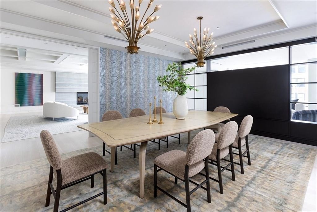 Dining room, Fireplace, Interior, Living room, Pendant Lights, Recessed Lighting