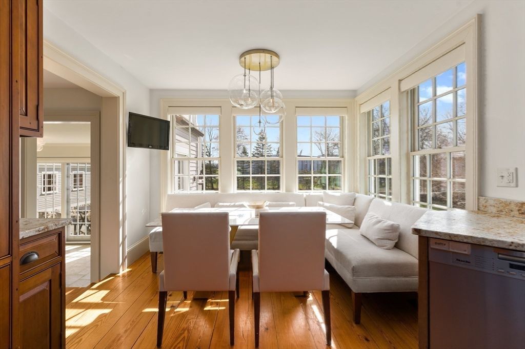 Dining room, Interior, Pendant Lights, Wood Texture Flooring