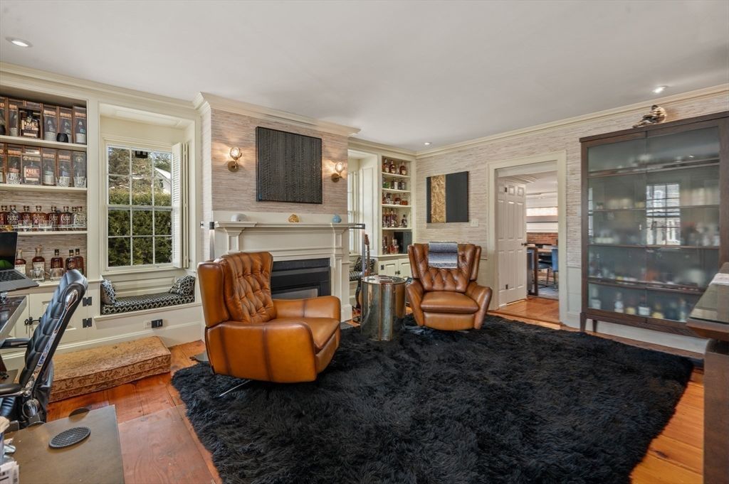 Fireplace, Interior, Recessed Lighting, Wood Texture Flooring