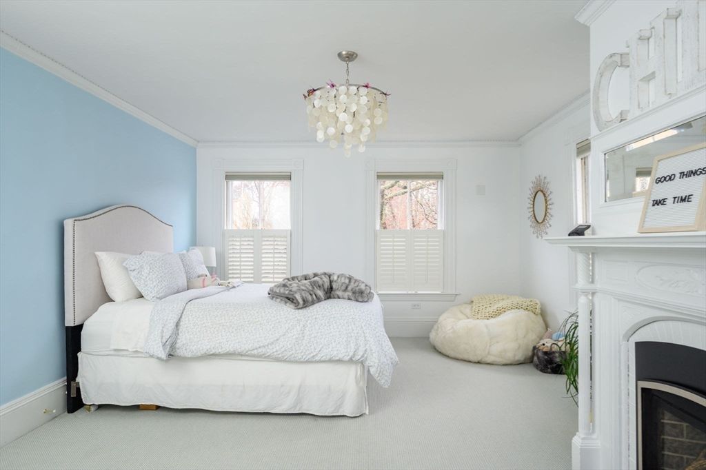 Bedroom, Chandelier, Fireplace, Interior