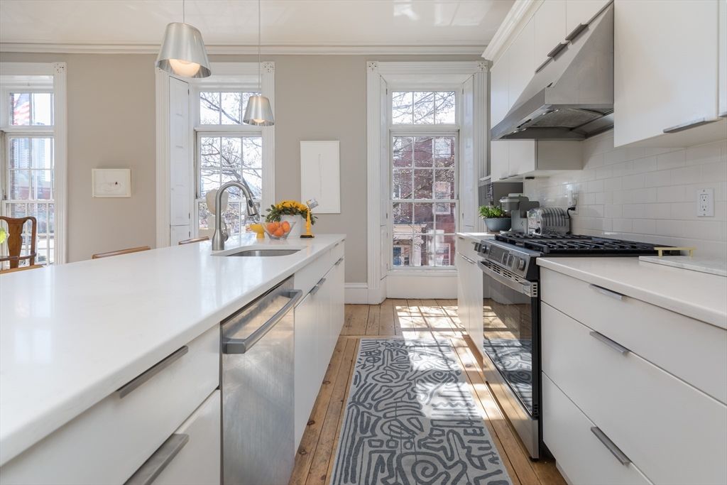Interior, Kitchen, Pendant Lights, Stainless Steel Appliances, Wood Texture Flooring