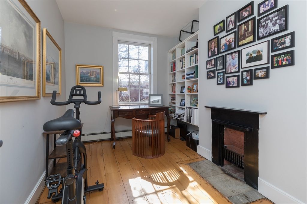 Fireplace, Fitness Equipment, Home Office, Interior, Wood Texture Flooring