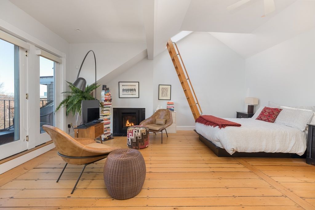 Bedroom, Fireplace, Interior, Wood Texture Flooring