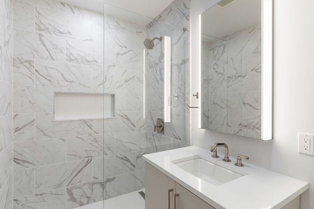 Bathroom, Glass Shower, Interior, Marble Walls