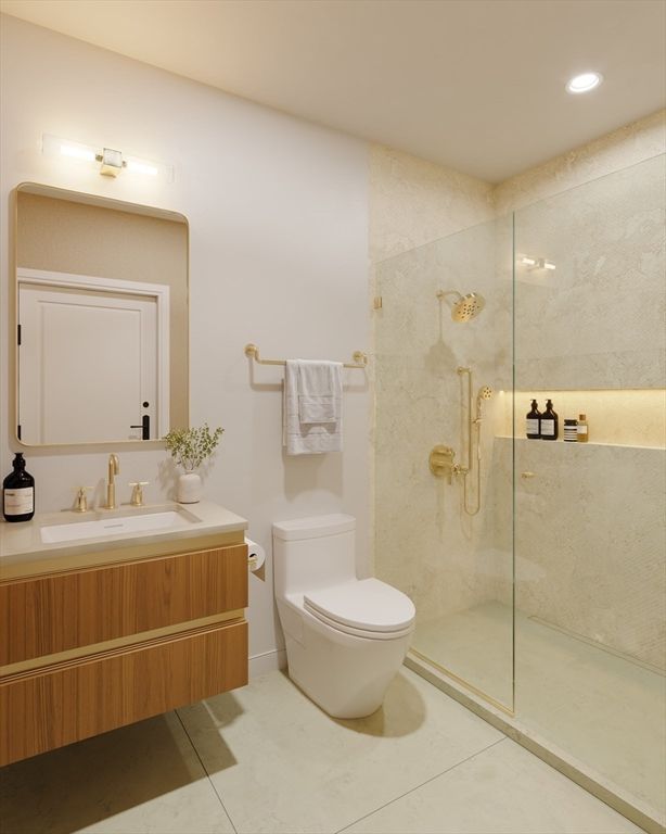 Bathroom, Glass Shower, Interior, Recessed Lighting
