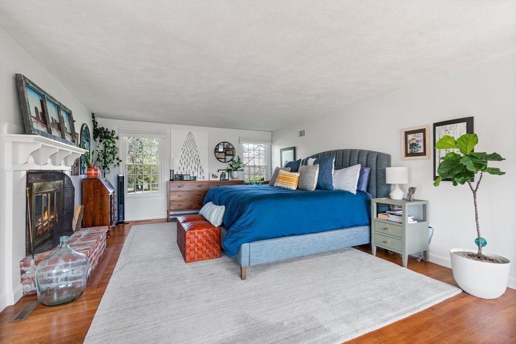 Bedroom, Fireplace, Interior, Wood Texture Flooring