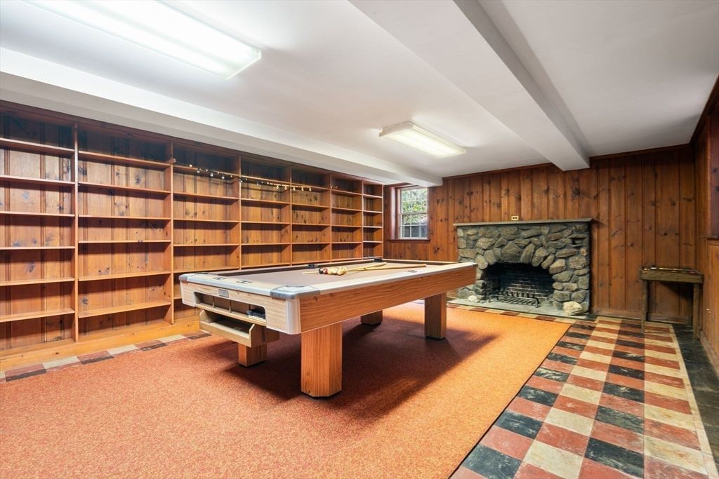 Billiard Table, Fireplace, Game Room, Interior, Wooden Walls