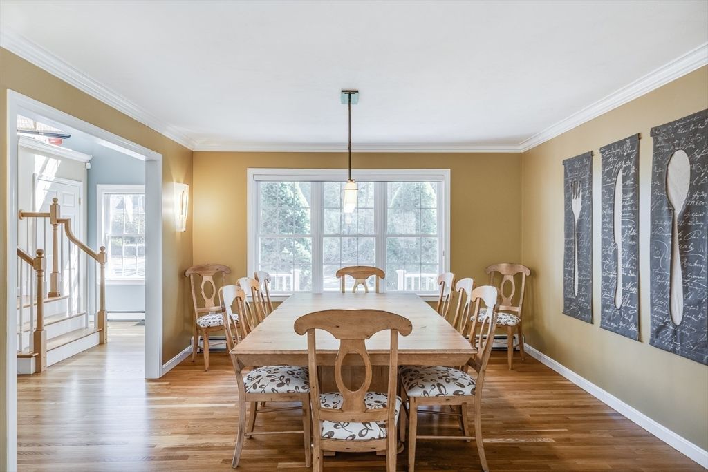 Dining room, Interior, Pendant Lights, Wood Texture Flooring