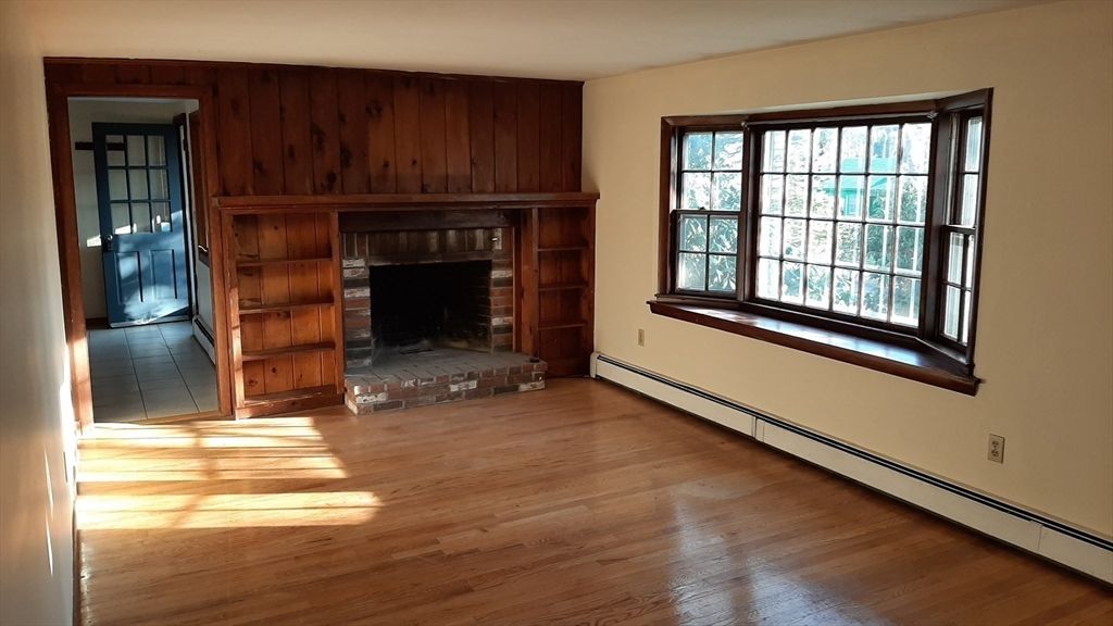Empty room, Fireplace, Interior, Wood Texture Flooring, Wooden Walls