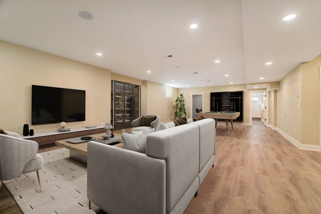 Billiard Table, Game Room, Interior, Living room, Recessed Lighting, Wood Texture Flooring