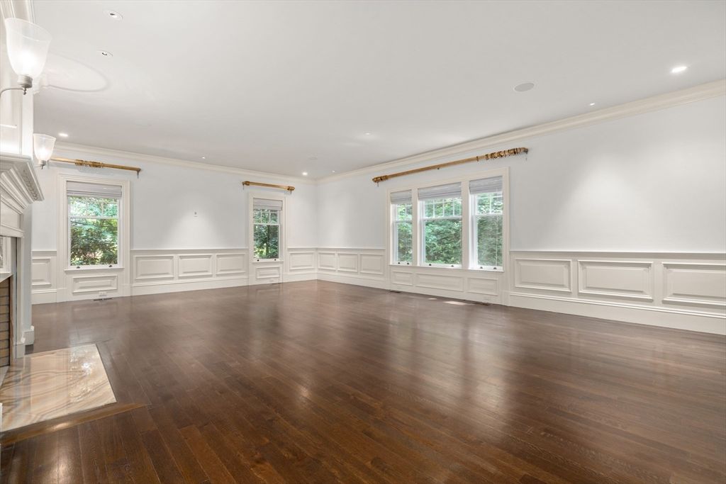 Empty room, Fireplace, Interior, Recessed Lighting, Wood Texture Flooring