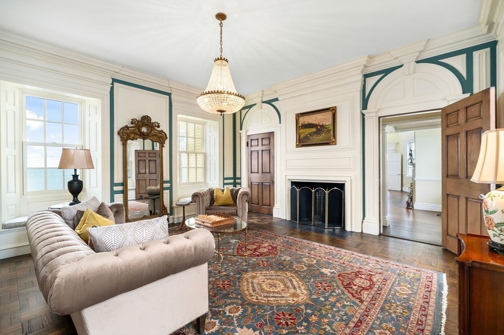 Fireplace, Interior, Living room, Pendant Lights, Wood Texture Flooring
