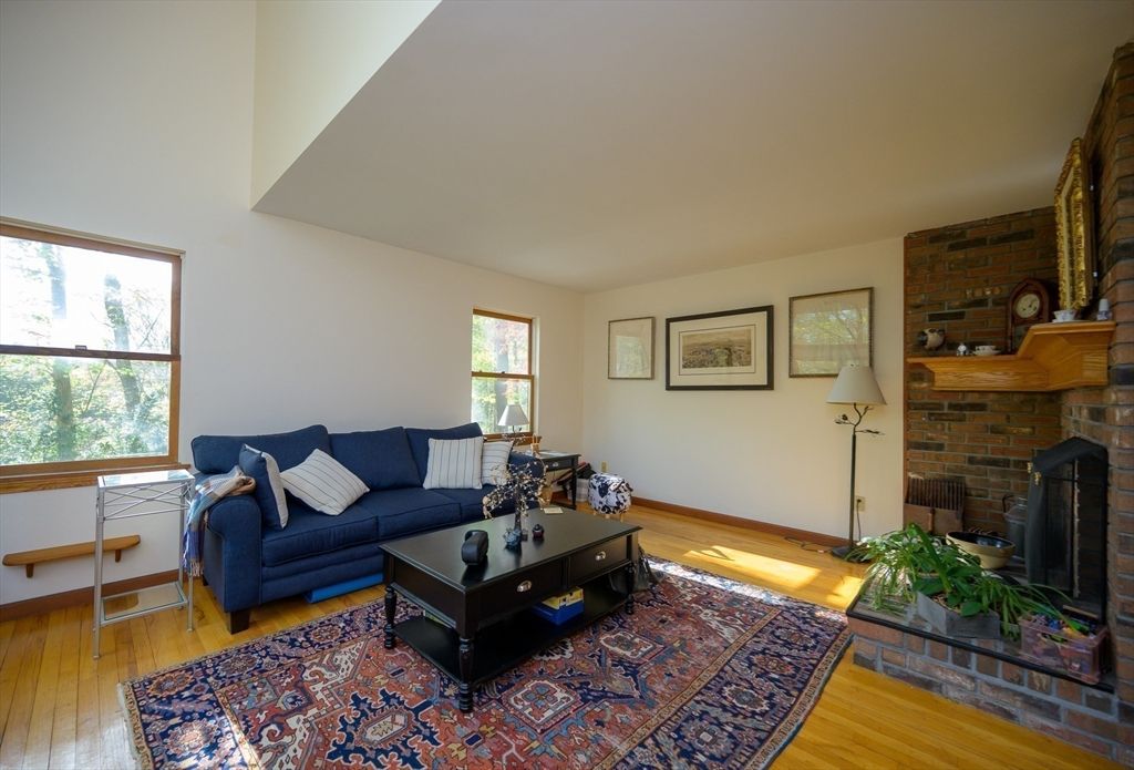 Fireplace, Interior, Living room, Stone Walls, Wood Texture Flooring