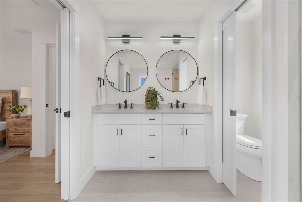 Bathroom, Dual Sink Vanities, Interior, Wood Texture Flooring