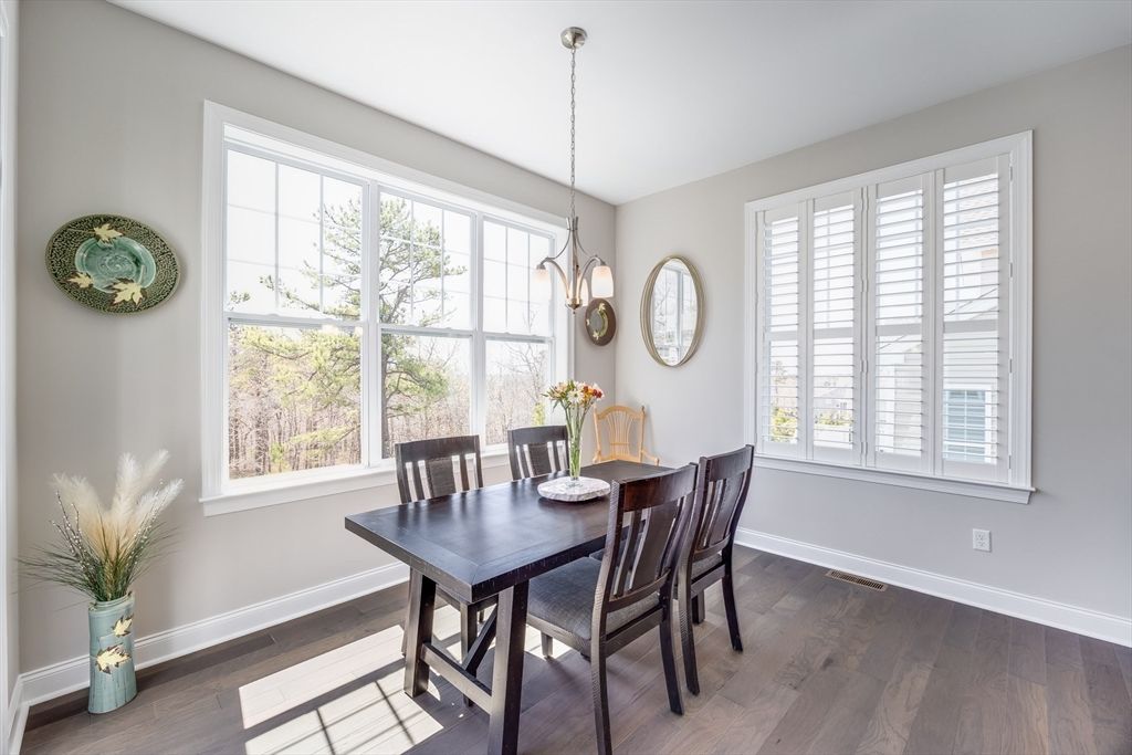 Dining room, Interior, Pendant Lights, Wood Texture Flooring