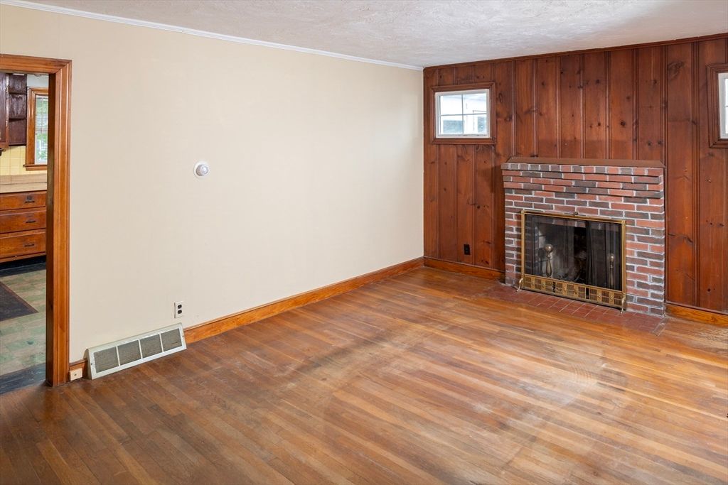 Empty room, Fireplace, Interior, Wood Texture Flooring, Wooden Walls