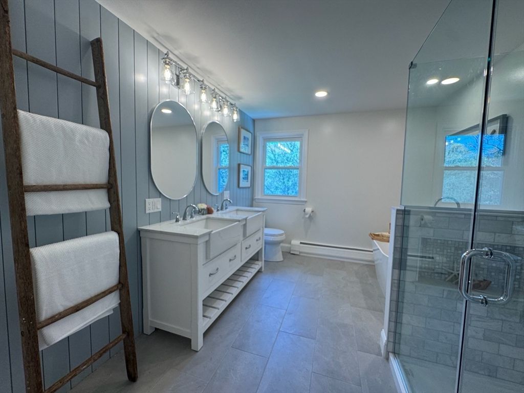 Bathroom, Dual Sink Vanities, Glass Shower, Interior, Recessed Lighting