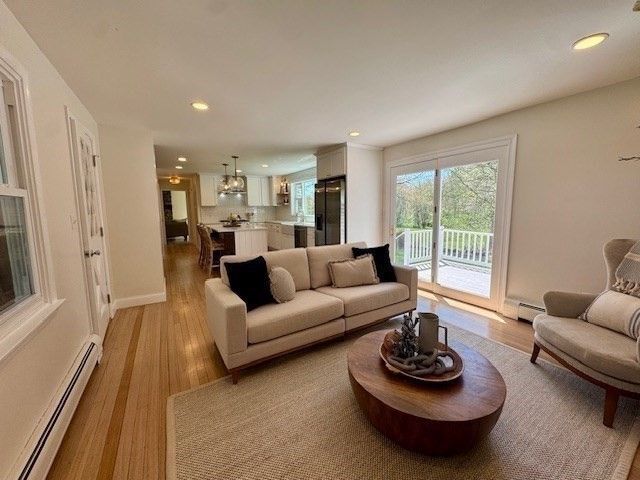 Interior, Kitchen, Living room, Pendant Lights, Recessed Lighting, Stainless Steel Appliances, Wood Texture Flooring
