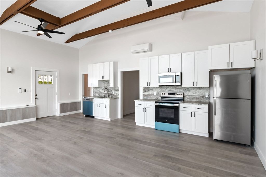 Interior, Kitchen, Stainless Steel Appliances, Wooden Beams, Wood Texture Flooring