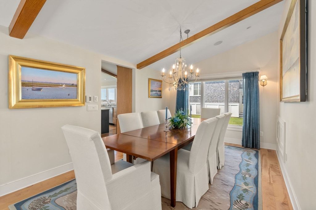 Chandelier, Dining room, Interior, Wooden Beams, Wood Texture Flooring