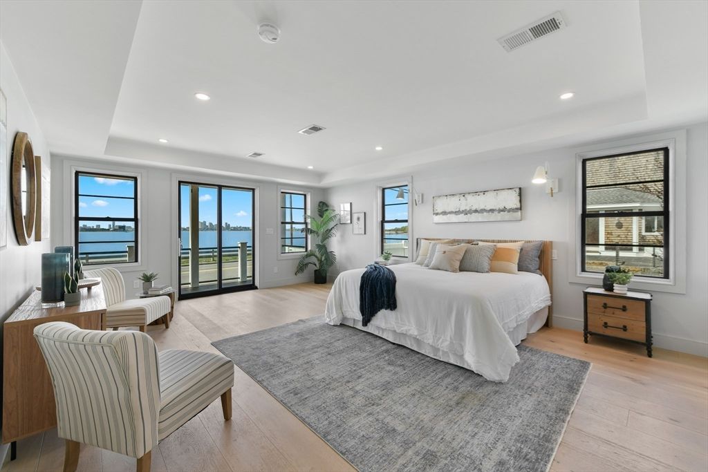 Bedroom, Interior, Recessed Lighting, Water, Wood Texture Flooring