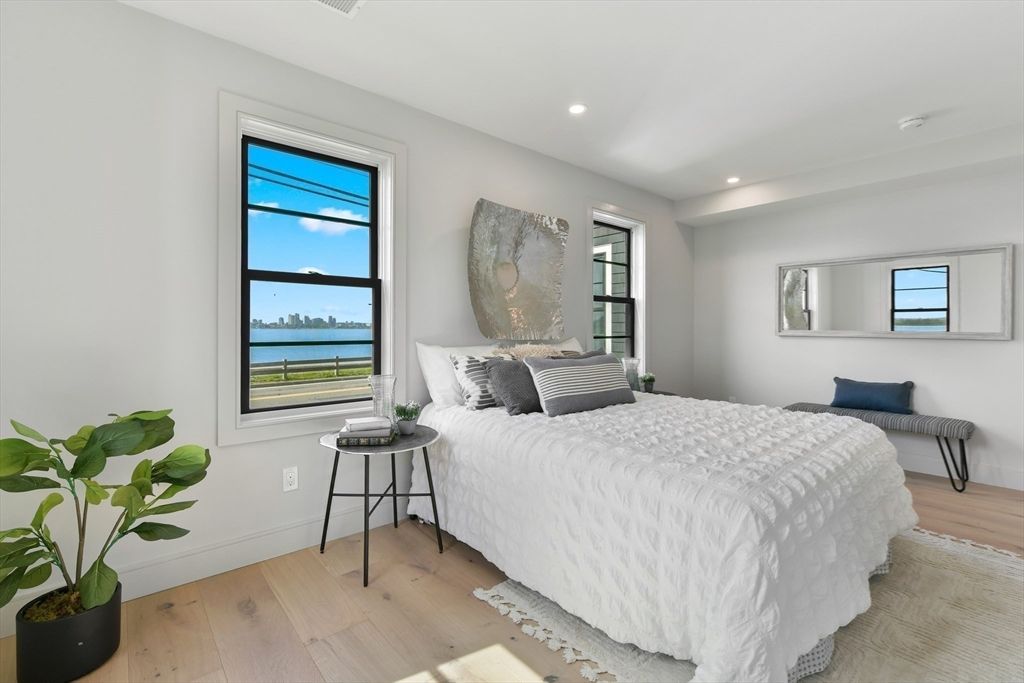 Bedroom, Interior, Recessed Lighting, Water, Wood Texture Flooring