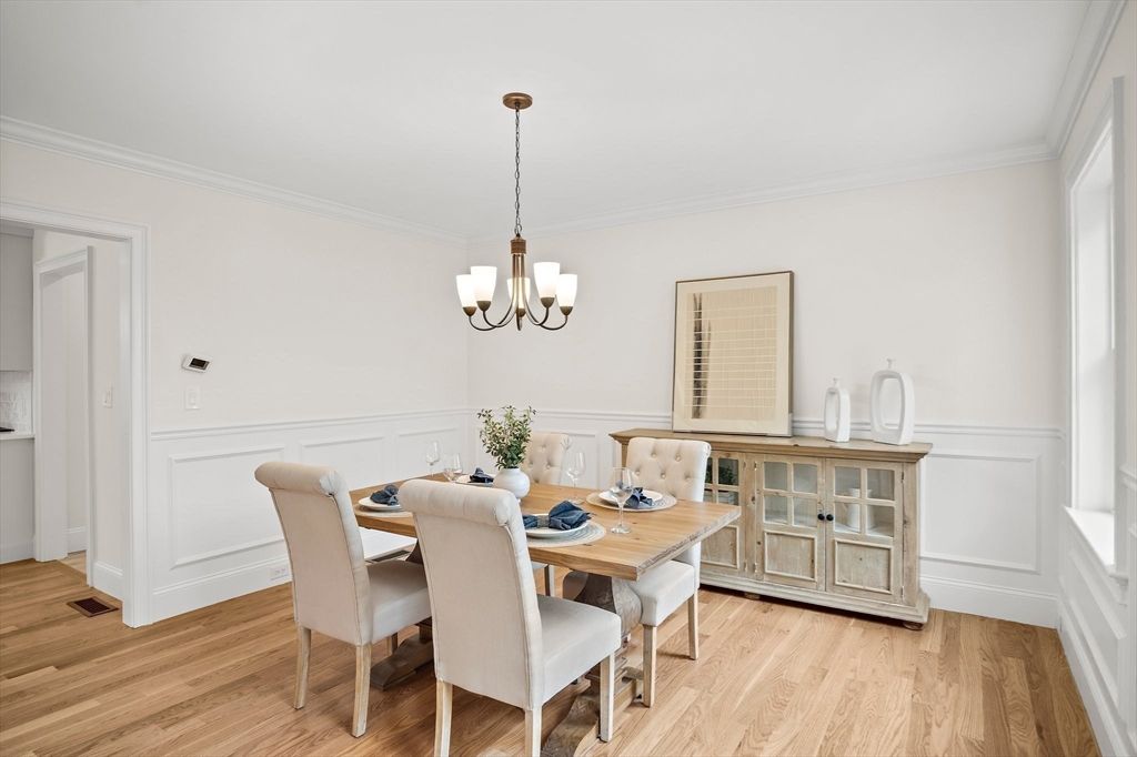 Chandelier, Dining room, Interior, Wood Texture Flooring