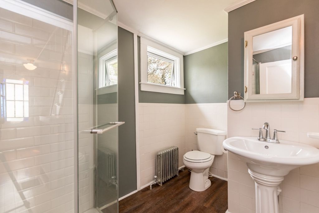 Bathroom, Glass Shower, Interior, Wood Texture Flooring