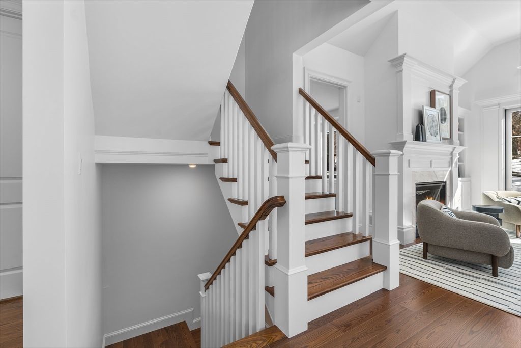 Fireplace, Interior, Recessed Lighting, Wood Texture Flooring
