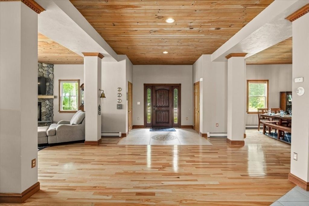 Fireplace, Interior, Recessed Lighting, Wooden Ceilings, Wood Texture Flooring