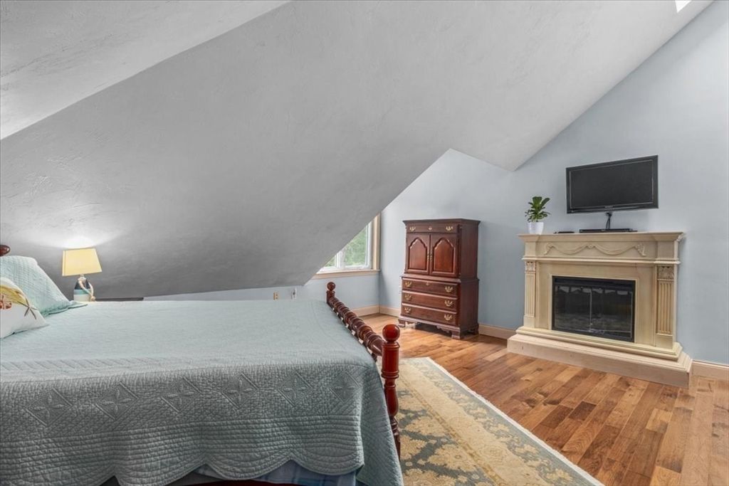 Bedroom, Fireplace, Interior, Wood Texture Flooring