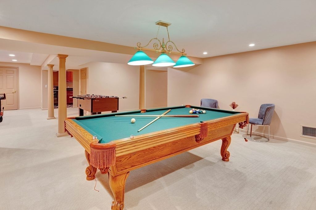 Billiard Table, Chandelier, Game Room, Interior, Recessed Lighting
