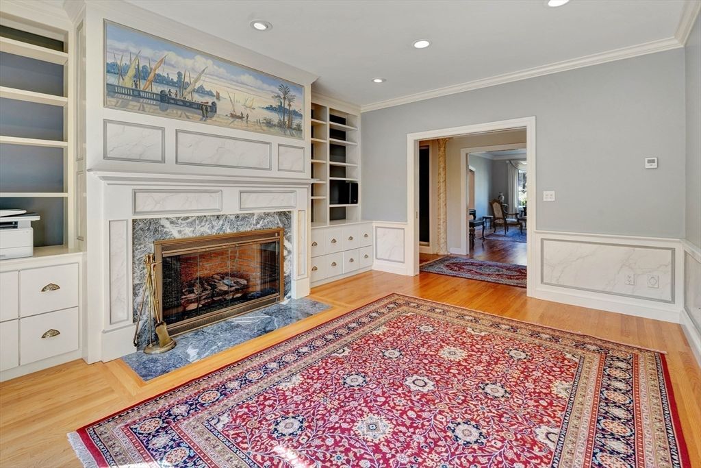 Fireplace, Interior, Recessed Lighting, Wood Texture Flooring