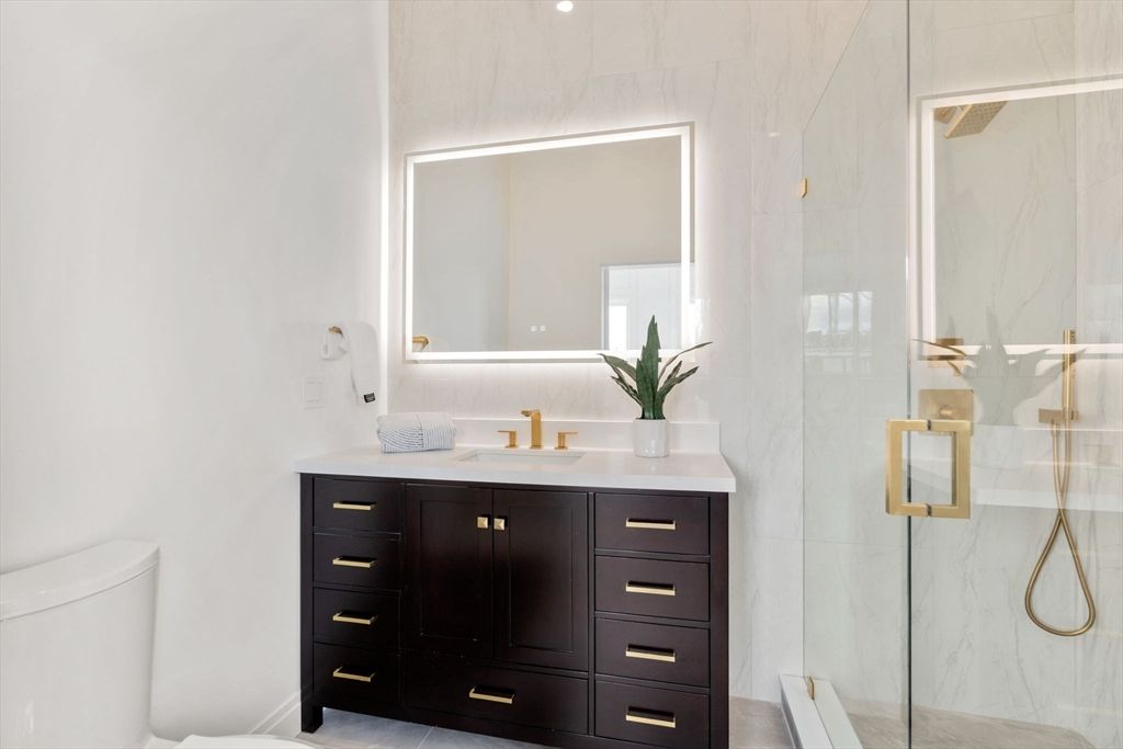 Bathroom, Glass Shower, Interior, Marble Walls