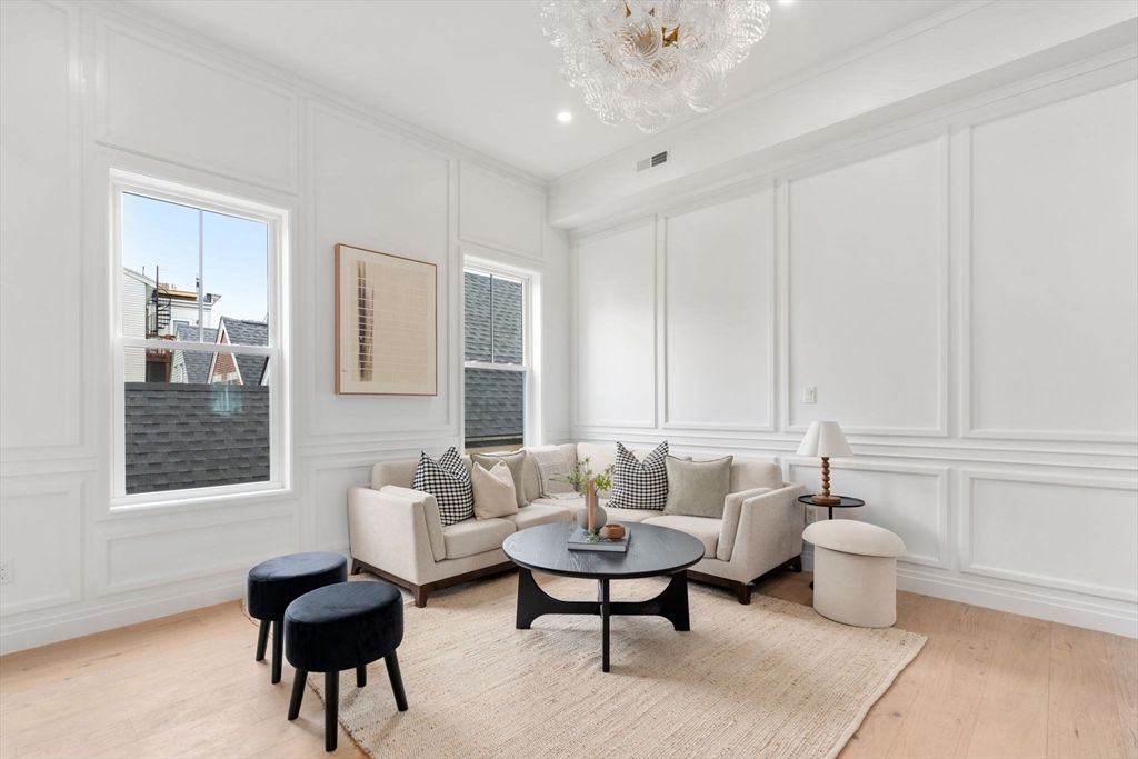 Chandelier, Interior, Living room, Recessed Lighting, Wood Texture Flooring