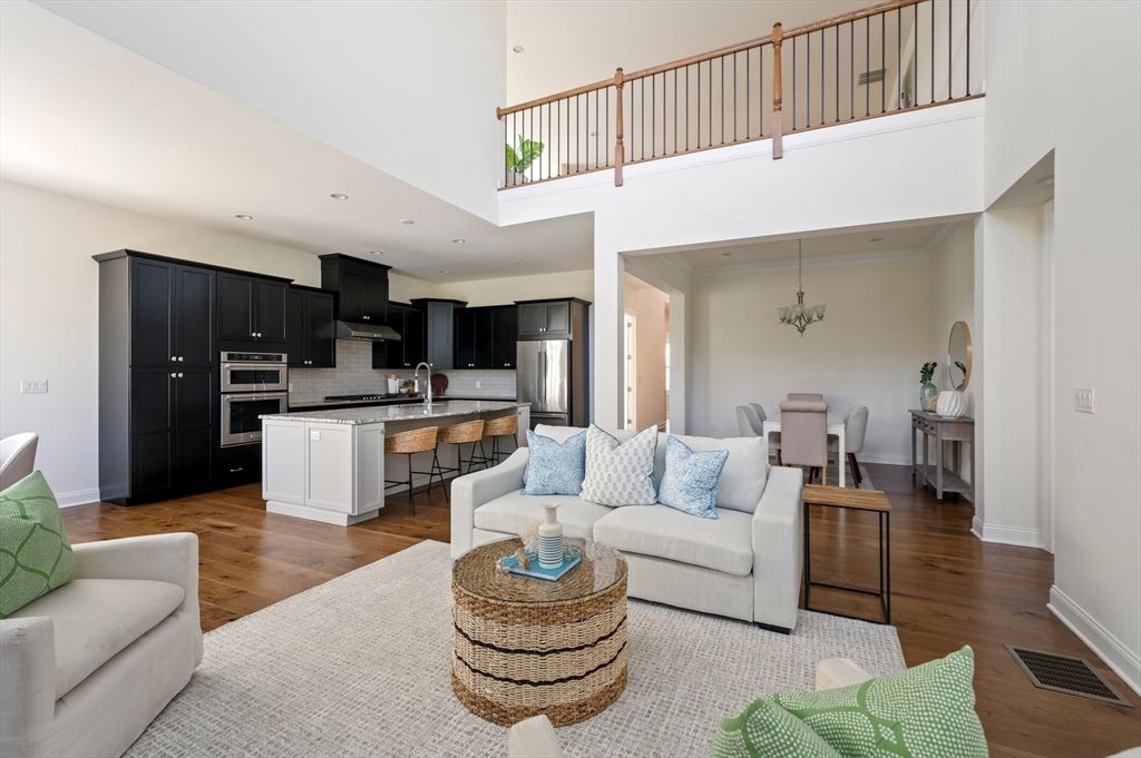 Dining room, Interior, Kitchen, Living room, Recessed Lighting, Stainless Steel Appliances, Wood Texture Flooring