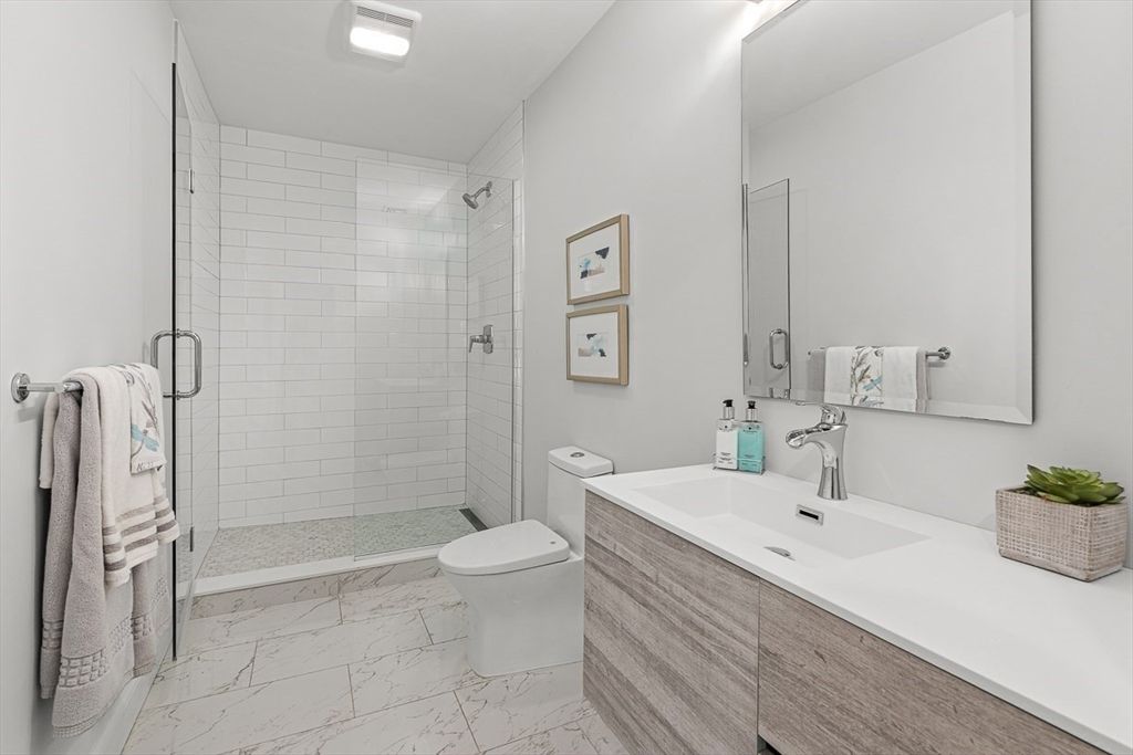 Bathroom, Glass Shower, Interior, Marble, Recessed Lighting