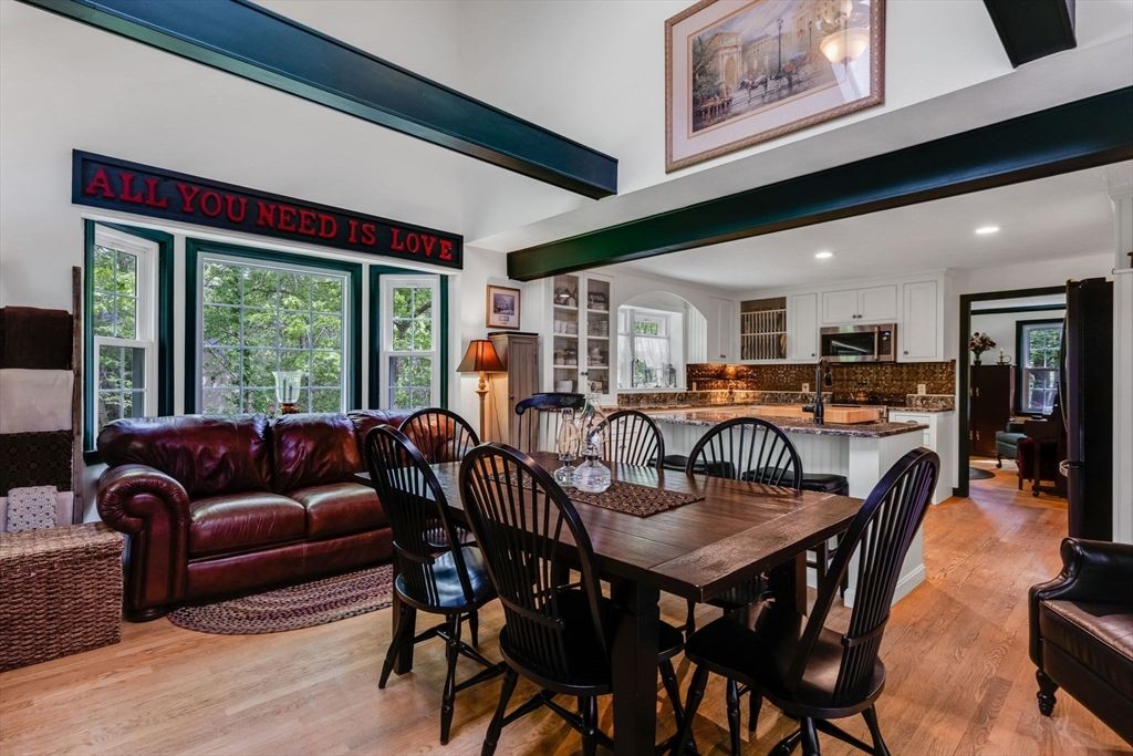 Dining room, Interior, Kitchen, Living room, Recessed Lighting, Wood Texture Flooring