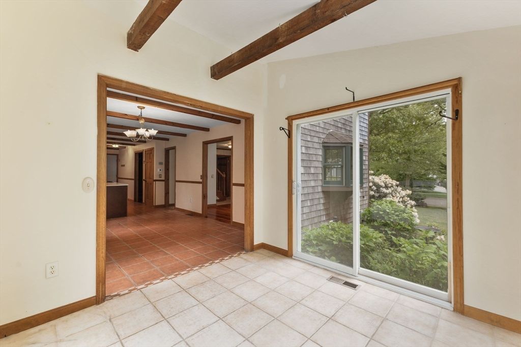 Chandelier, Empty room, Interior, Wooden Beams