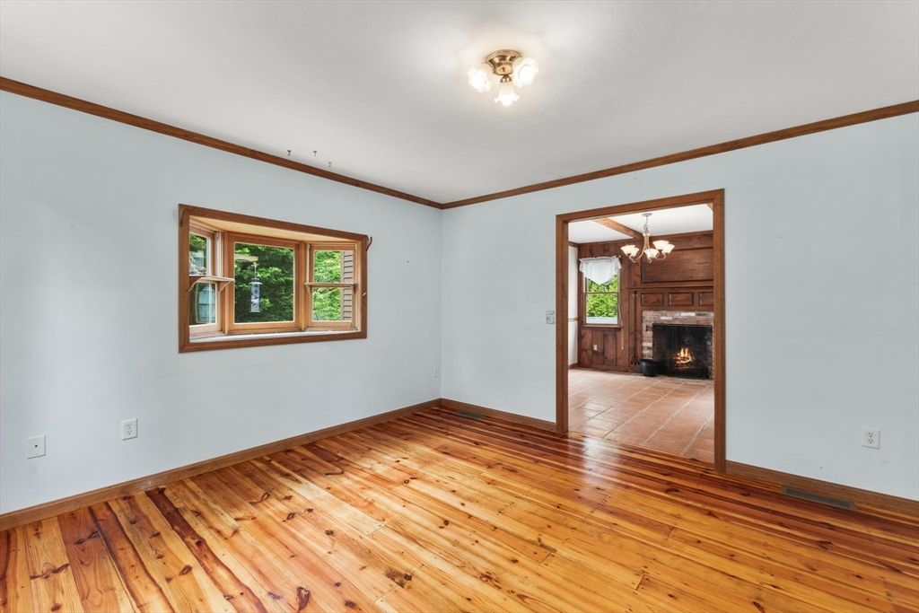 Chandelier, Empty room, Fireplace, Interior, Wood Texture Flooring