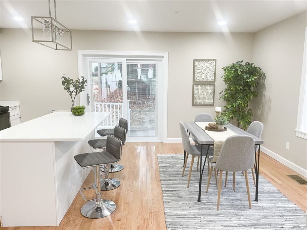 Dining room, Interior, Recessed Lighting, Wood Texture Flooring