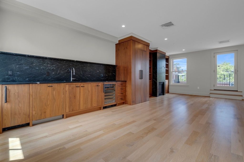 Empty room, Interior, Kitchen, Recessed Lighting, Wood Texture Flooring