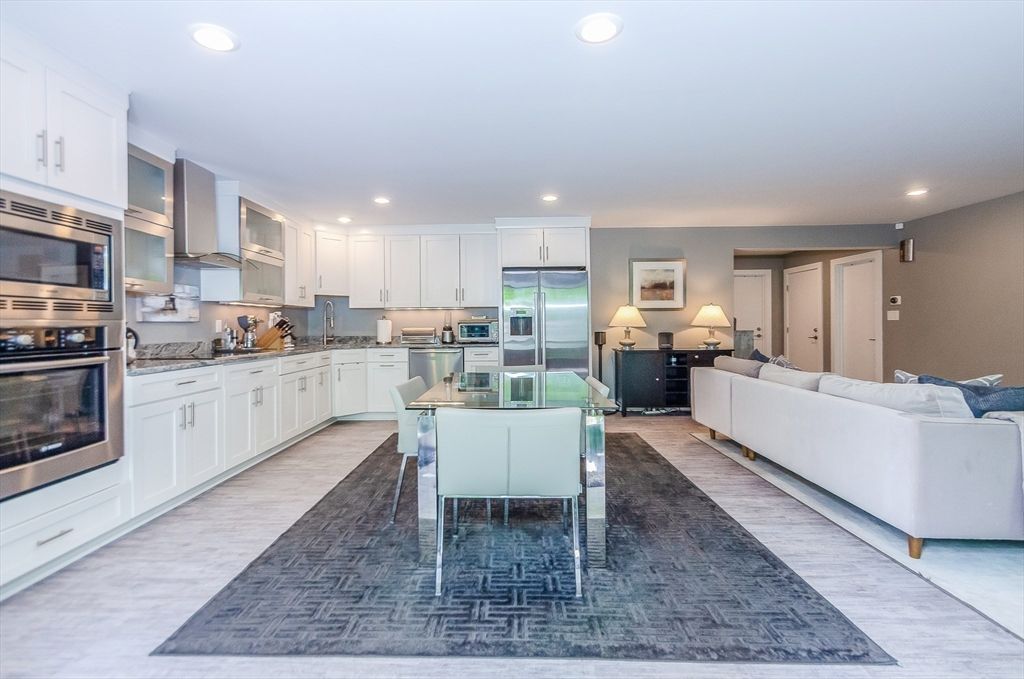 Interior, Kitchen, Living room, Recessed Lighting, Stainless Steel Appliances, Wood Texture Flooring
