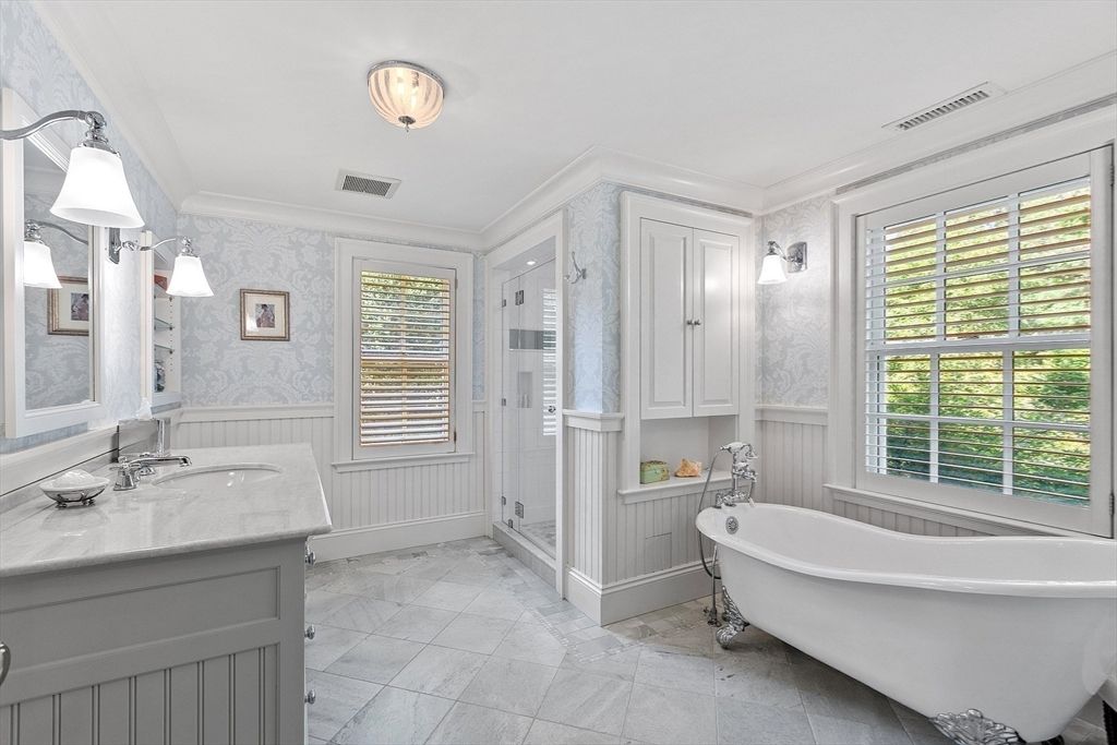 Bathroom, Dual Sink Vanities, Free Standing Baths, Interior, Marble
