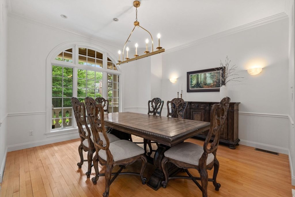 Dining room, Interior, Pendant Lights, Wood Texture Flooring