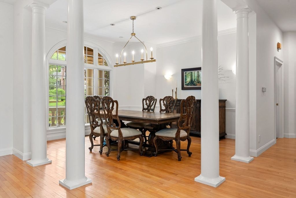 Dining room, Interior, Pendant Lights, Wood Texture Flooring