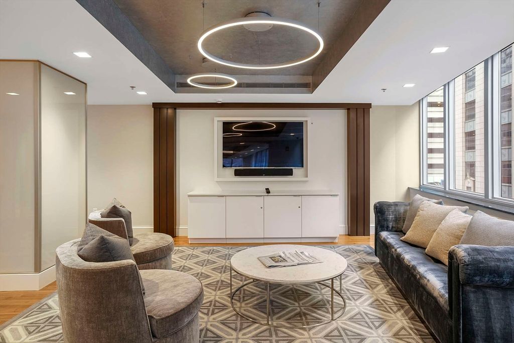 Interior, Living room, Pendant Lights, Recessed Lighting, Wood Texture Flooring