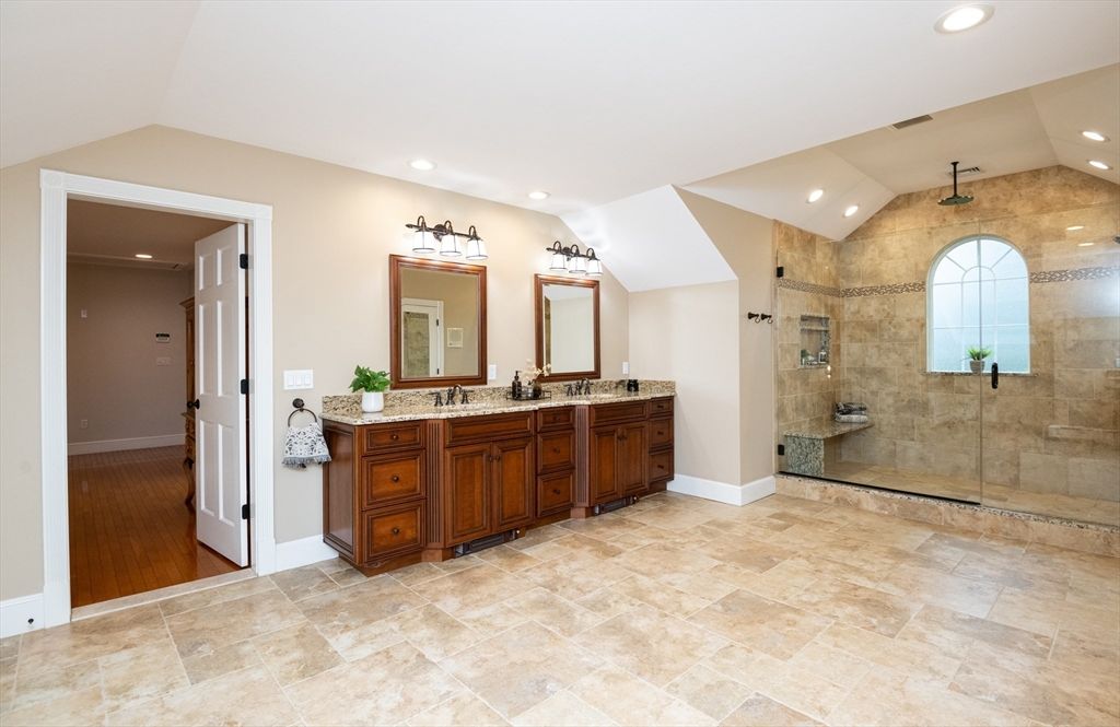 Bathroom, Dual Sink Vanities, Glass Shower, Interior, Recessed Lighting