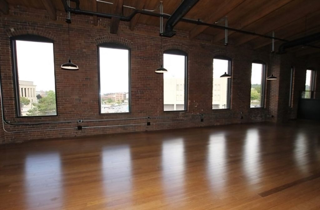 Empty room, Interior, Pendant Lights, Stone Walls, Wooden Beams, Wooden Ceilings, Wood Texture Flooring